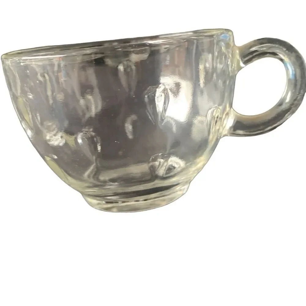 Vintage Hazel Atlas Set Lot of 4 Teardrop Clear Glass Mid Century Teacups Style